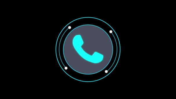 Анімаційна Синя Телефонна Ікона Hud Ізольована Чорному Тлі — стокове відео