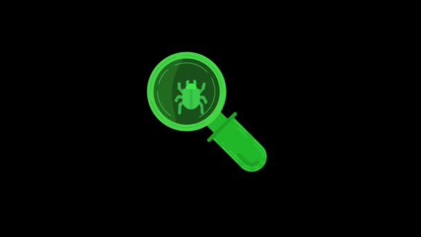Animatie Groene Virus Scan Pictogram Isoleren Zwarte Achtergrond — Stockvideo