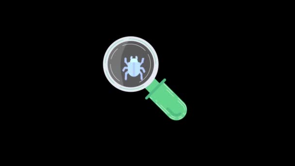 Animatie Groene Virus Scan Pictogram Isoleren Zwarte Achtergrond — Stockvideo