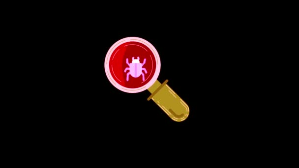 Animatie Rood Virus Scan Pictogram Isoleren Zwarte Achtergrond — Stockvideo