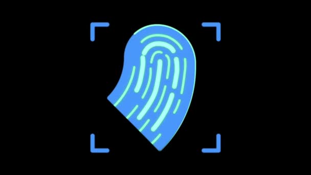 Animation Blue Finger Scan Icon Hud Isolate Black Background — Stock Video