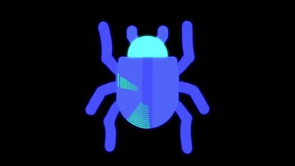 Animation Blue Bug Virus Icon Isolate Black Background — Stock Video