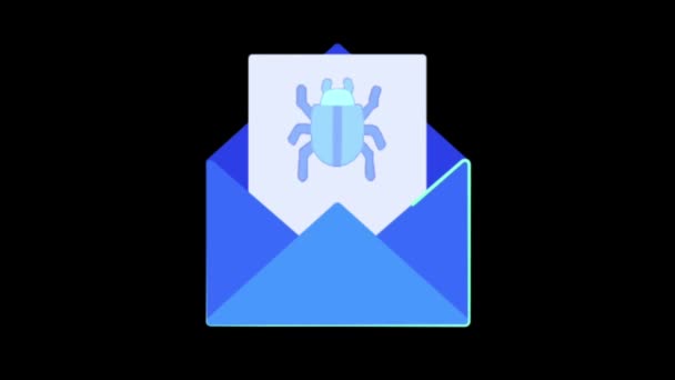 Animation Blue Email Bug Icon Isolate Black Background — Stock Video