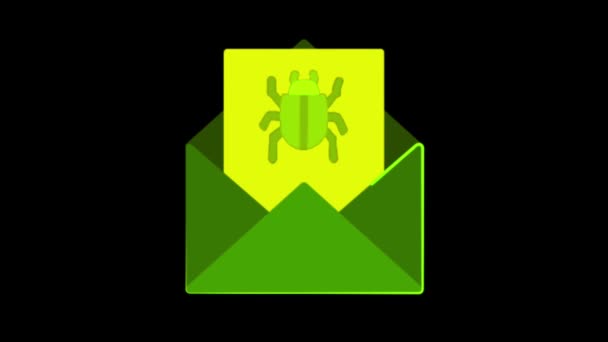 Animação Verde Mail Ícone Bug Isolado Fundo Preto — Vídeo de Stock