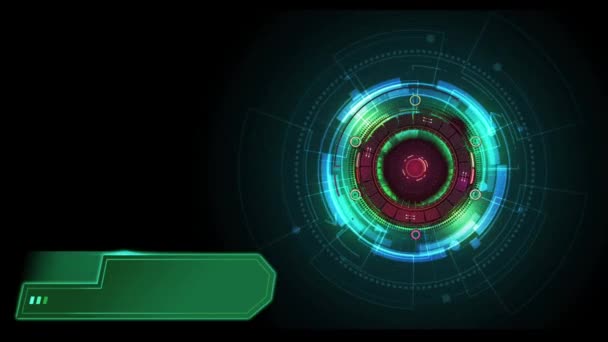 动画蓝圆Hud数字框架与红光圆和绿色空间条纹理 — 图库视频影像