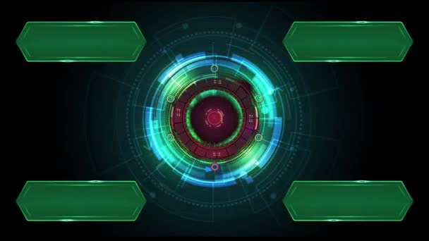 动画蓝色圆形Hud数字框架与4个绿色空间条的纹理 — 图库视频影像
