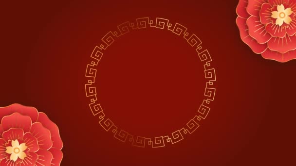 Animation Gyllene Cirkel Kinesisk Stil Med Röd Bakgrund För Mall — Stockvideo
