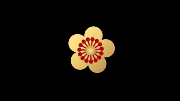 Animação Flor Dourada Estilo Chinês Isolado Fundo Preto — Vídeo de Stock