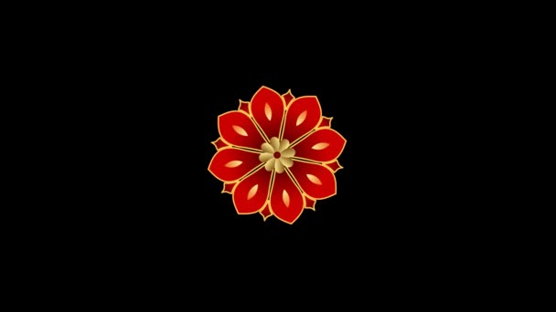 Animation Fleur Rouge Style Chinois Isoler Avec Fond Noir — Video