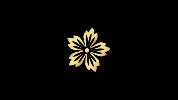 Animatie Gouden Bloem Chinese Stijl Isoleren Met Zwarte Achtergrond — Stockvideo