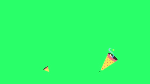 ハッピーバースデーテンプレートのための緑のフレームとアニメーションカラフルなリボン粒子 — ストック動画