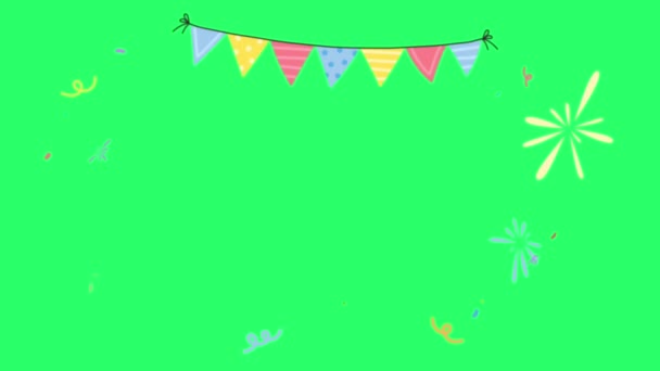 Частка Кольорових Стрічок Зеленою Рамкою Шаблону Happy Birth Day — стокове відео