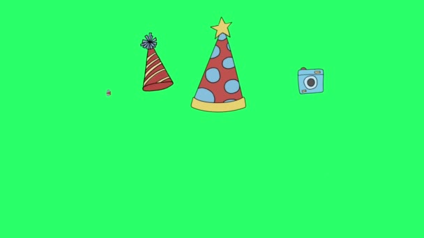 Animation Bunte Bänder Partikel Mit Grünem Rahmen Für Happy Birth — Stockvideo