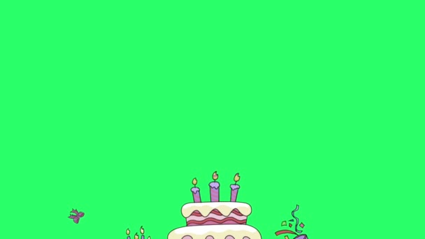 Цветные Ленты Анимации Частицы Зеленой Рамкой Счастливого Дня Рождения Шаблон — стоковое видео