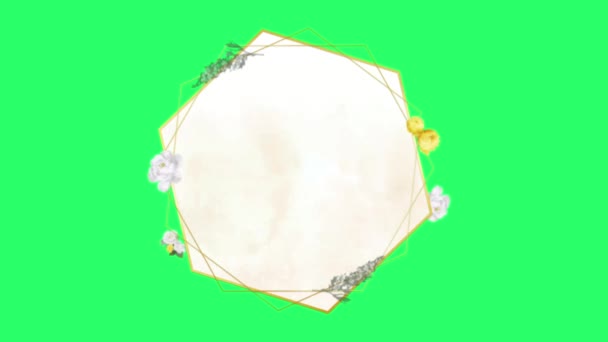 Animation Gula Blommor Hexagon Ram Med Grön Bakgrund — Stockvideo