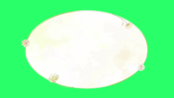 Animação Flores Brancas Moldura Oval Com Fundo Verde — Vídeo de Stock