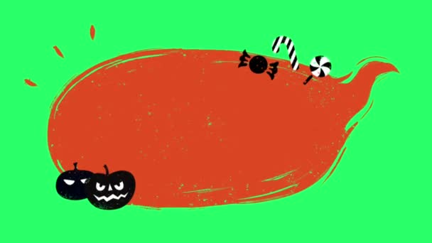Анимация Оранжевый Текст Поле Геометрия Формы Хэллоуина День Изолировать Зеленом — стоковое видео