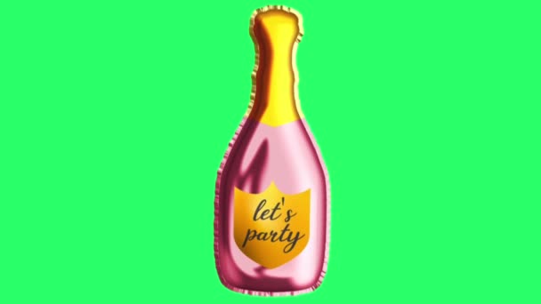 Animatie Roze Ballon Wijn Fles Vorm Drijvend Groene Achtergrond — Stockvideo