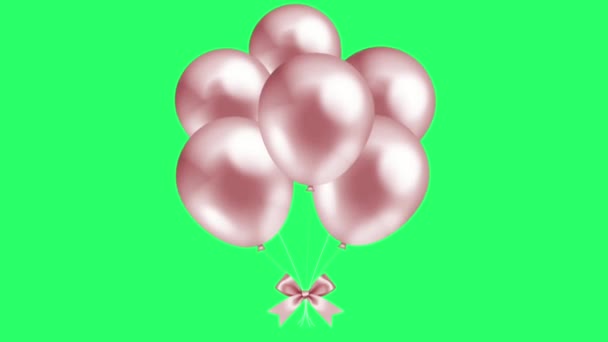 緑の背景に浮かぶアニメーションピンクの風船 — ストック動画