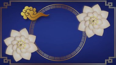 Şablon için mavi arkaplan ile animasyon altın çember Çin tarzı.