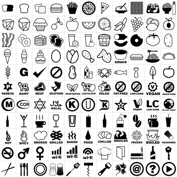 121 Conjunto de iconos de restaurante y bar — Vector de stock