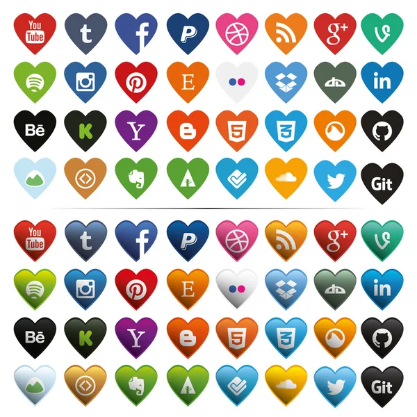 Social Media Icons, Heart-Shaped — Stock Vector