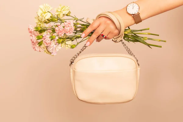 Accesorios Primavera Moda Para Mujer Pequeño Bolso Blanco Bolso Reloj — Foto de Stock