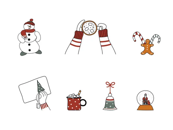 Set Van Kerst Met Hand Getekende Design Elementen Kunst Collectie — Stockfoto