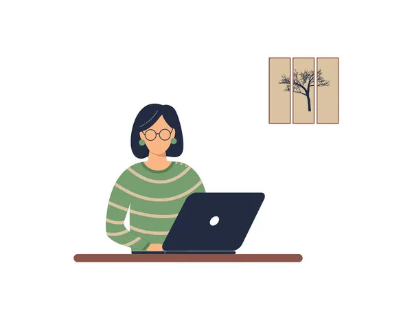 Kvinnlig Lärare Arbetar Laptop Begreppet Distansarbete Distansundervisning Eller Online Utbildning — Stock vektor