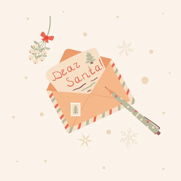 Written Letter Santa Claus Envelope Christmas Preparation Process Winter Holiday — Stock Photo, Image