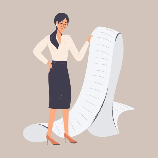 Hüsrana Uğramış Kadın Ofis Çalışanı Uzun Bir Yapılacaklar Listesi Veya — Stok Vektör