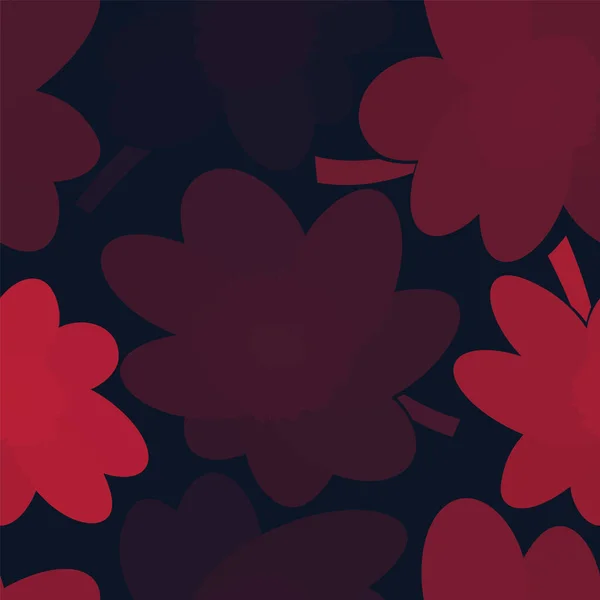 Seamless Simple Cute Pattern Large Red Flowers Black Background Endless — Stockvektor