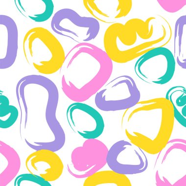 Abstract shapes with brush drawn contours in seamless pattern in minimal style.Soft art endless background for stationery, wallpapers,fabric,textile,linen, baby diapers, clothes, diaries.Raster