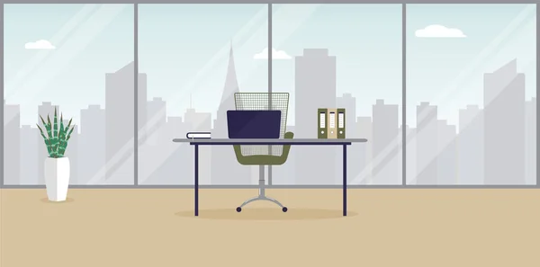 공간이나 공간에서 일하는 사람은 아무도 스마트 사무실은 파노라마 삽화로 멋지게 — 스톡 벡터