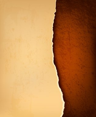 Retro background with old ripped paper and brown leather. Vector