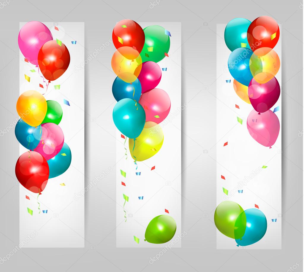 Holiday banners with colorful balloons. Vector.