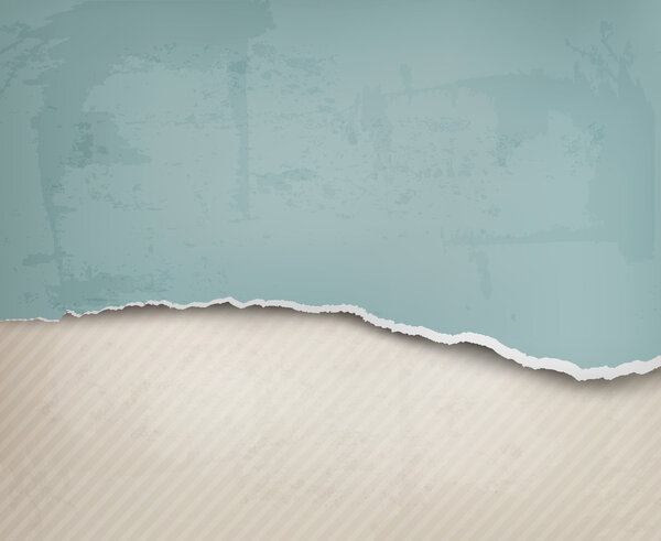 Old background with ripped paper and old wall. Vector illustrati