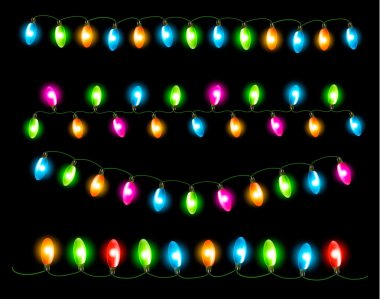 holiday lights siyah arka plan üzerine dizeleri. vektör illustrati