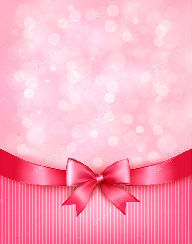 Holiday background with gift pink bow and ribbon. Vector — Stock Vector ...