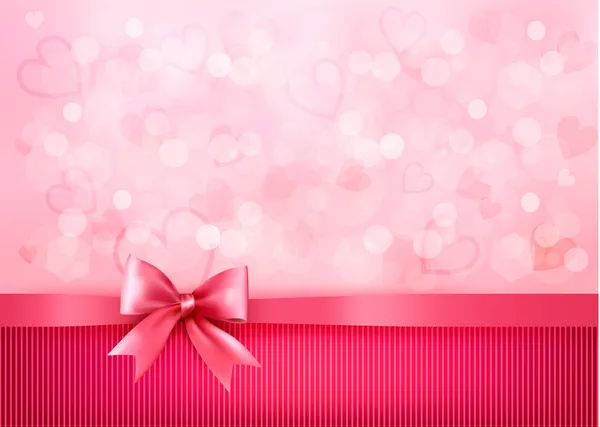 Holiday background with gift pink bow and ribbon. Valentines Day