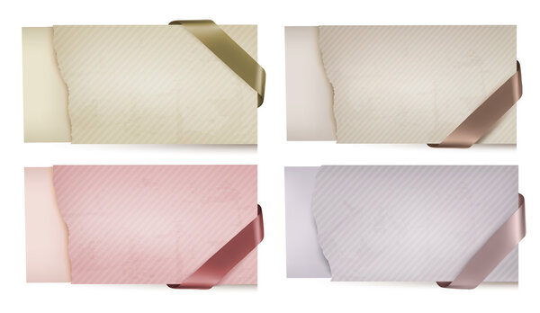 Набор цветных старых бумажных баннеров с лентами для продажи. Вектор
