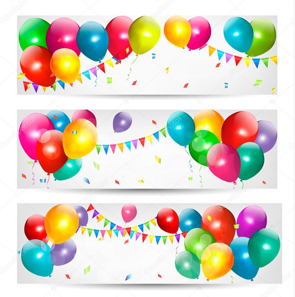 Holiday banners with colorful balloons. Vector.