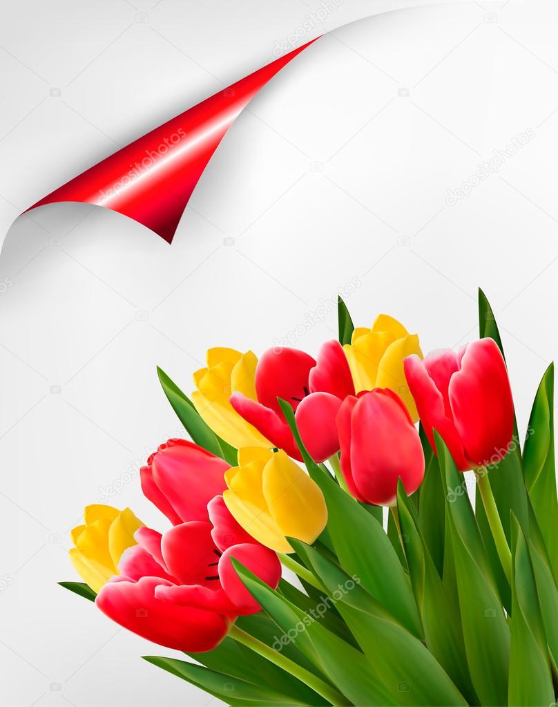 Holiday background with bouquet of red and yellow flowers. Vecto