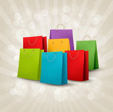 Background with colorful shopping bags. Discount concept. Vector clipart