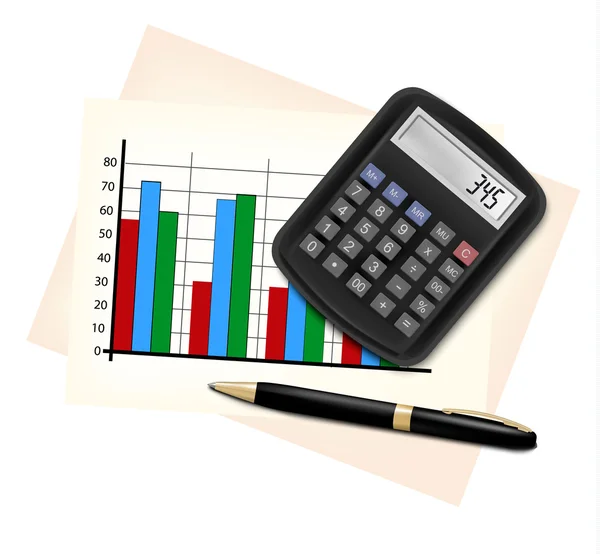 Business concept with finance graphs, electronic calculator and — Stock Vector