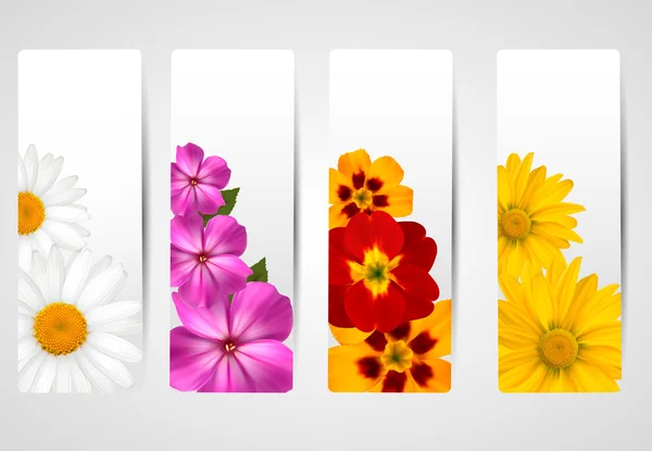 Conjunto de bandeiras com diferentes flores coloridas. Vector illustrati — Vetor de Stock