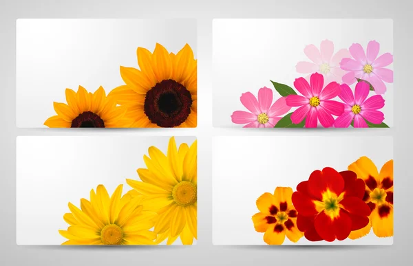 Conjunto de bandeiras com diferentes flores coloridas. Vector illustrati —  Vetores de Stock