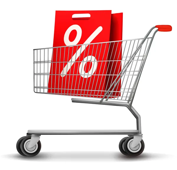 alışveriş sepeti ile Satılık etiket. indirim kavramı. vektör illustr