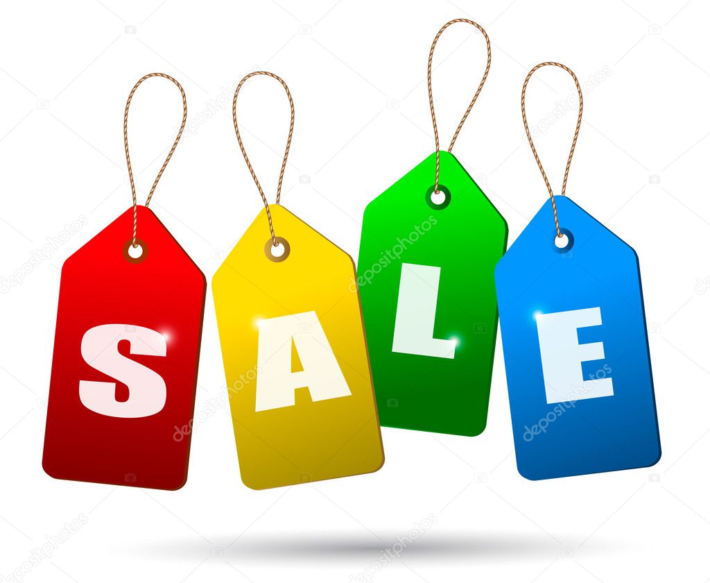 Colorful sale tags. Concept of discount shopping. Vector.