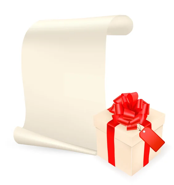 Κομψό φόντο με κιβώτιο δώρων και φύλλο χαρτιού. διάνυσμα — Διανυσματικό Αρχείο